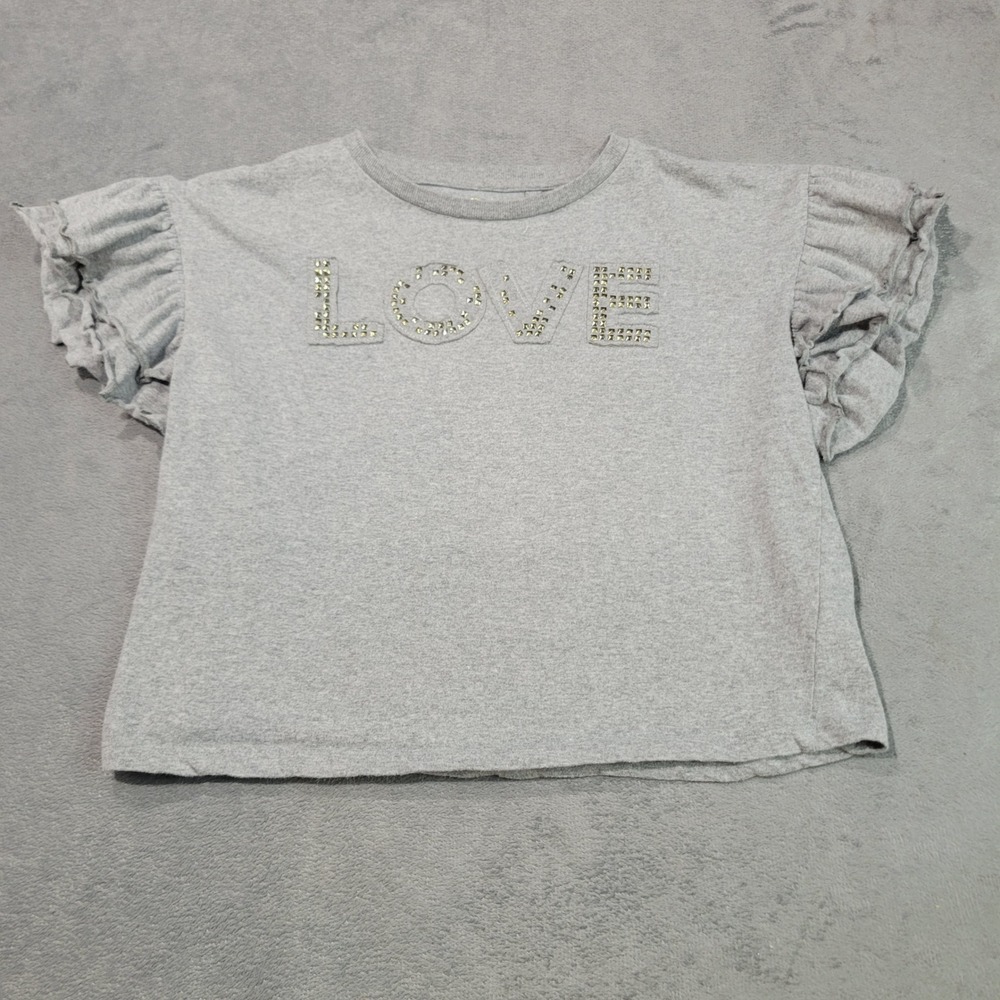 Jessica Simpson Top Girls Size 10 Grey LOVE Studded Ruffle Sleeve KC997JSH7 Tee